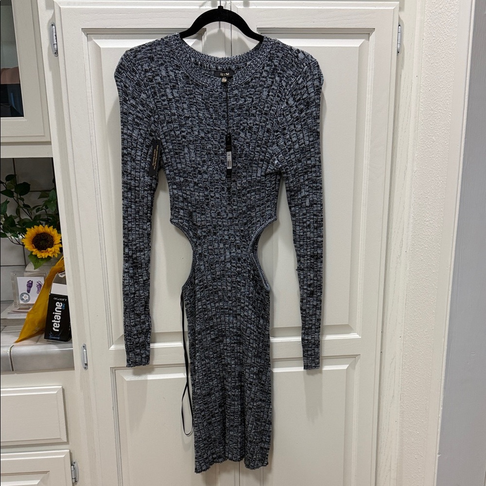 AFRM Gray Marled Cutout Ribbed Long Sleeve Dress